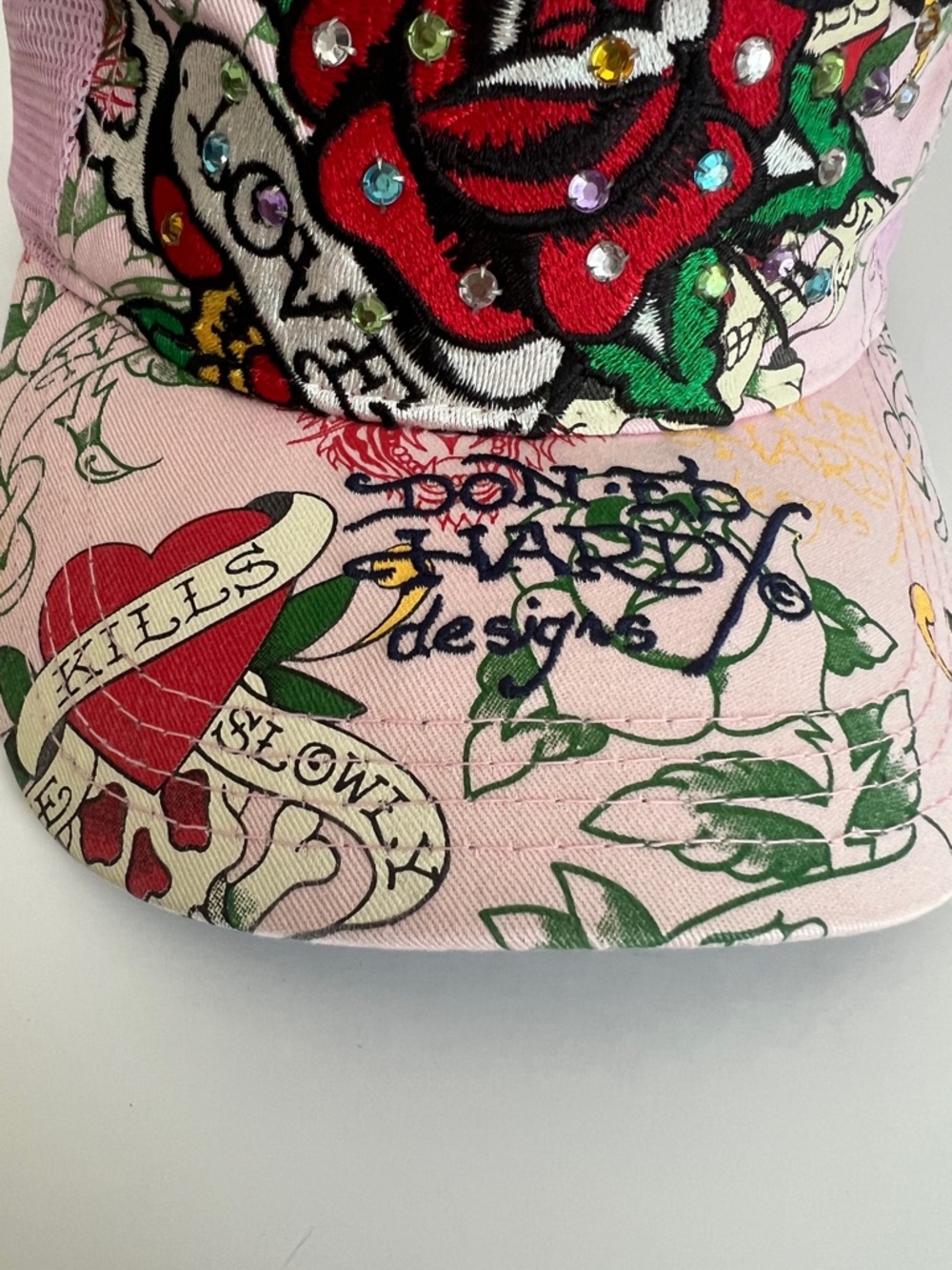 Ed Hardy Christian Audigier Rhinestone  Love Kills Slowly Trucker Hat - Picture 10 of 10